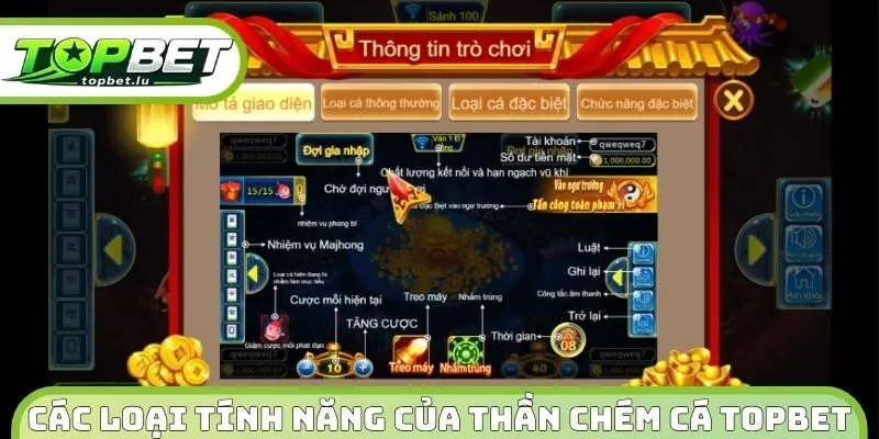 Các loại tính năng của thần chém cá Topbet