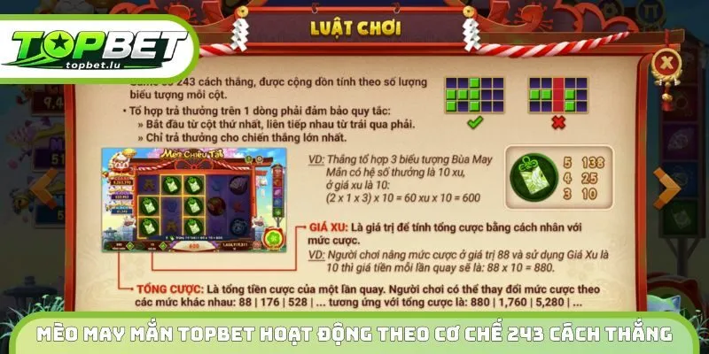Mèo May Mắn Topbet hoạt động theo cơ chế 243 cách thắng