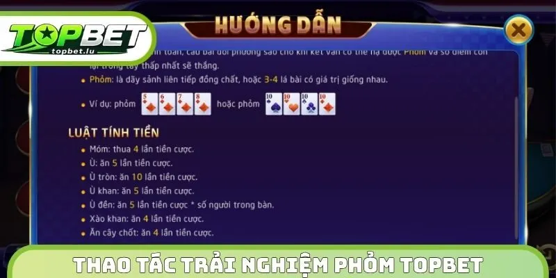Thao tác trải nghiệm Phỏm Topbet